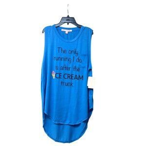 Rebellious One Junior's High Low  Graphic Tank Top, Neon Blue,